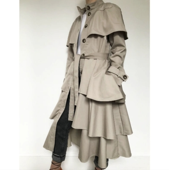Osman Tiered Ruffle Trench Coat XS - Picture 12 of 15